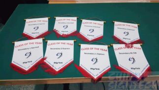 Podium banner with red tassels - For Class of The Year