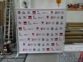 Telescopic Portable Backdrop Stands for SAF Medical Corps with 2.4 x 2.4m PVC banner