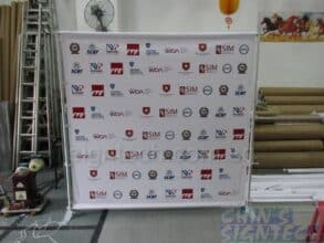 Telescopic Portable Backdrop Stands for SAF Medical Corps with 2.4 x 2.4m PVC banner