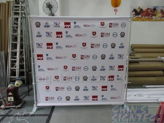 Telescopic Portable Backdrop Stands for SAF Medical Corps with 2.4 x 2.4m PVC banner