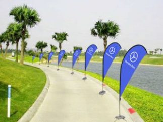 feather flags along Golf course