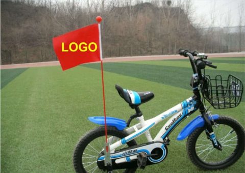 Bicycle with safety bicycle flag at rear