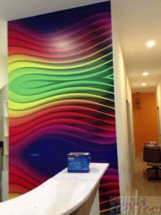 Rainbow design on wall with sticker pasting