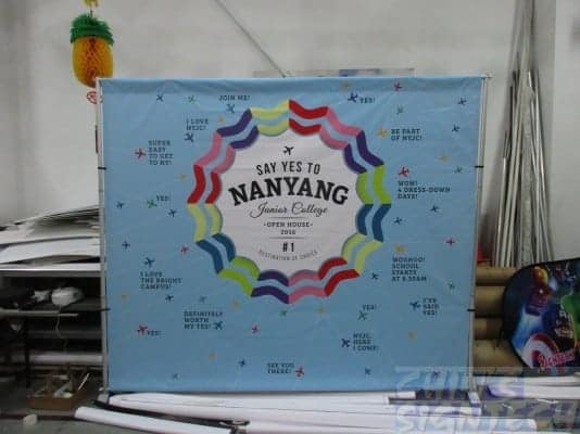 2.9 x 2.5m PVc banner with eyelets on Telescopic backdrop for NYJC Open House