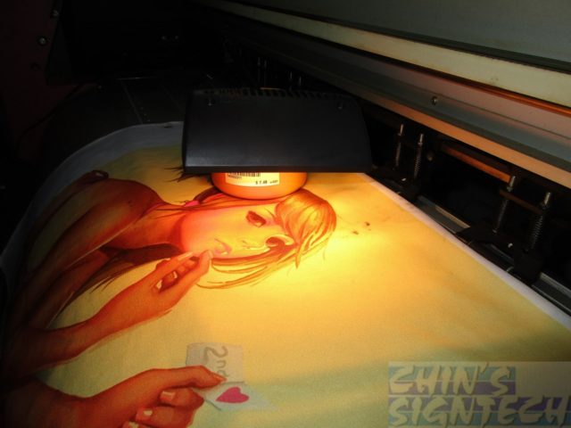 Spotlight shine near fabric