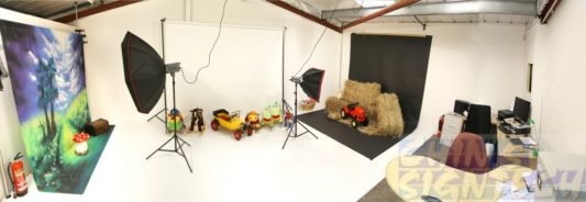 studio with fabric photography backdrop
