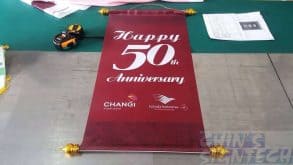 Satin fabric for Lion Dance Scroll use for Changi Airport Group 50th Anniversary