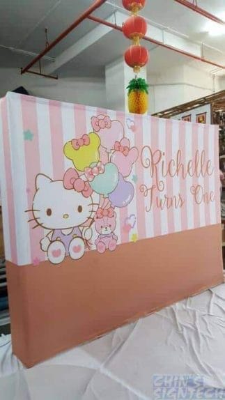 3 x 2.25m Fabric Pop Up display with Hello Kitty design