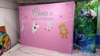 3 x 2.25m Fabric Pop up display for Birthday with Teddy bear design