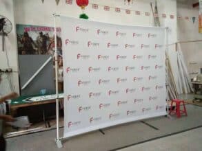 Fabric banner on Telesopic backdrop