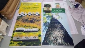 Exhibition poster with metal bars