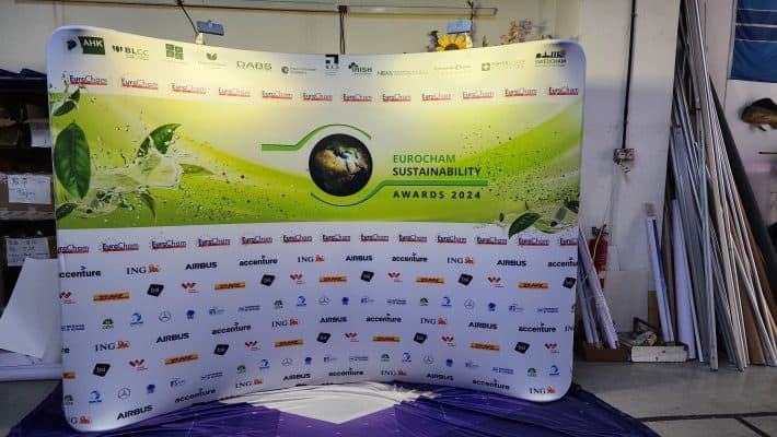 Curve 10ft Tension Fabric Display with LED lights for EuroCham Curve 10ft Tension Fabric Display with LED lights for EuroCham