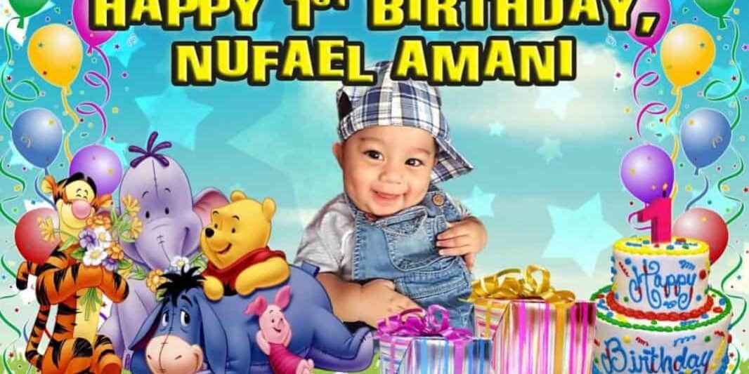 1st Birthday banner Winnie the pooh with real cake on banner