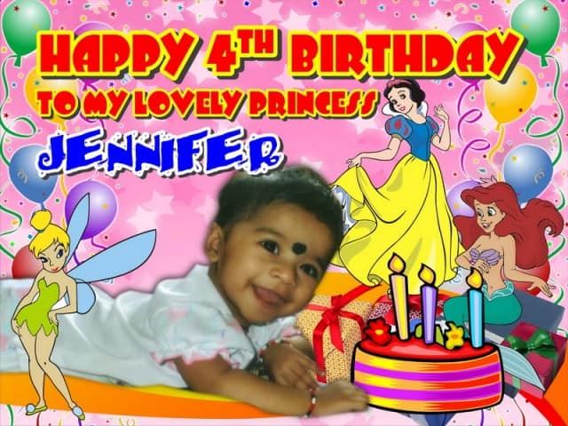 8×6-Happy Birthday to my lovely princess jennifer banner printing for Disney Princess Birthday Banner