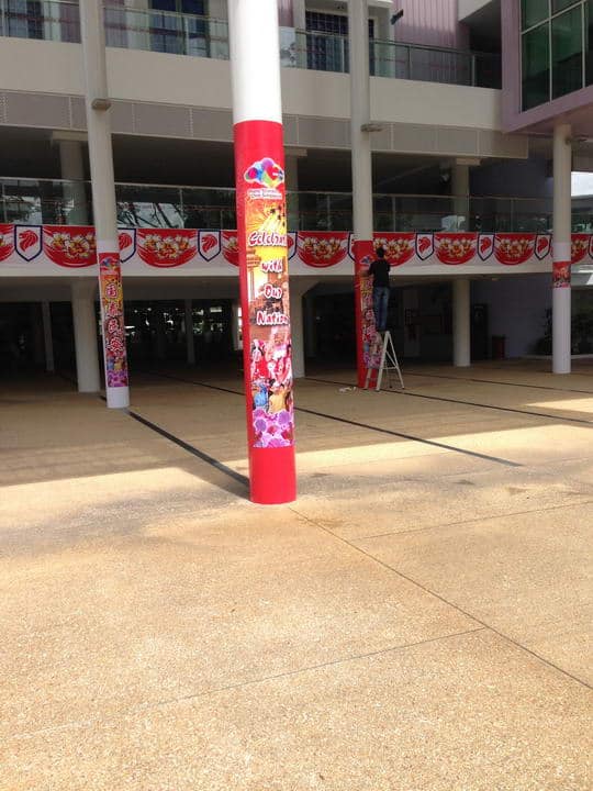 National Day PVC banner wrapping on pillar