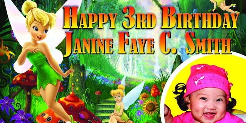 Banner printing for tinkerbell birthday banner 4 x 2ft