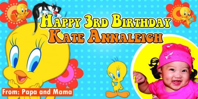 Banner printing for tweety bird birthday banner